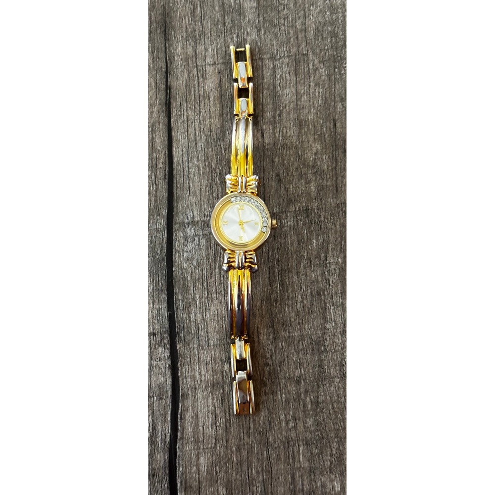 Vintage Two Tone Gold Silver Women‎ Watch Crystal Accent Roman Numeral AV021-04